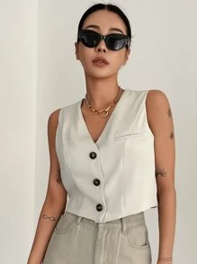 DAZY 休闲旅行纯色无袖背心商务装 - 白色 - 查看 3