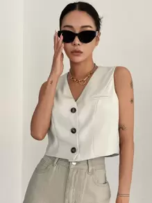 DAZY 休闲旅行纯色无袖背心商务装 - 白色 - 查看 4