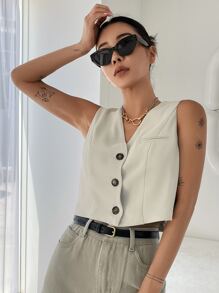 DAZY 休闲旅行纯色无袖背心商务装 - 白色 - 查看 6