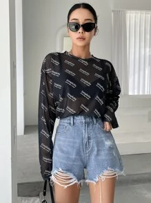 DAZY High Waist Ripped Raw Trim Denim Shorts - Medium Wash - View 4