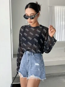 DAZY High Waist Ripped Raw Trim Denim Shorts - Medium Wash - View 5