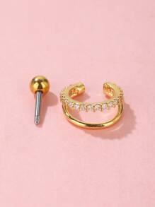 1 pieza Arete con diseño de diamante de imitación - Amarillo Oro - Ver 2