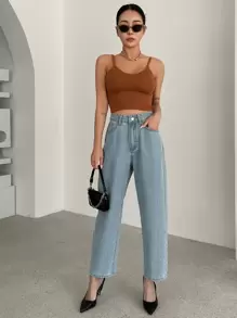 DAZY High Waist Floral Embroidered Mom Fit Jeans - Light Wash - View 5