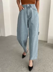 DAZY High Waist Floral Embroidered Mom Fit Jeans - Light Wash - View 2