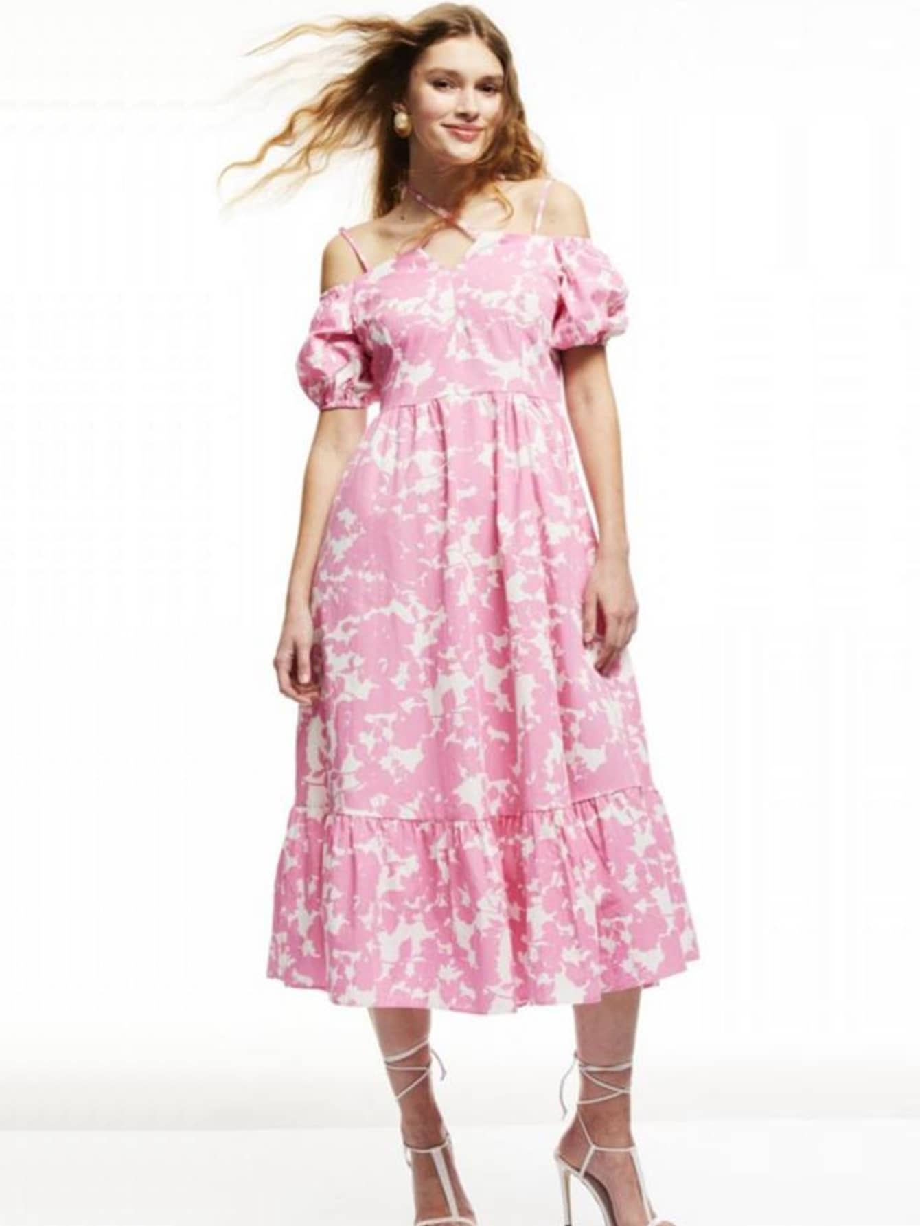 EURMUSE 挖肩滿版印花荷葉邊洋裝 - 彩色 - 查看 1