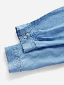 SHEIN Essnce Flap Pocket Front Shirt For Spring And Fall - Light Wash - View 6