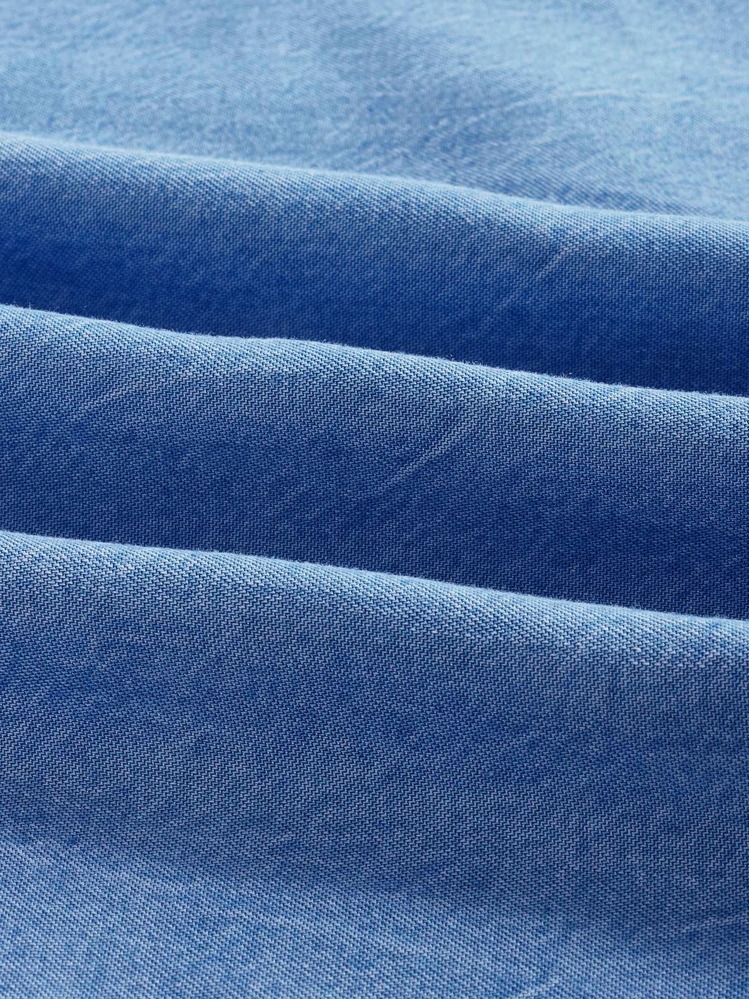 SHEIN Essnce 前襟袋襯衫，適用於春秋兩季 - 淺色水洗藍 - 查看 7