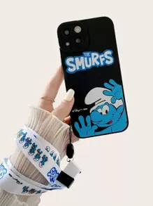 ROMWE X The Smurfs Y2K Revival Cartoon Graphic Phone Case With Lanyard - Black - View 1