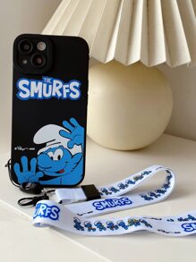ROMWE X The Smurfs Y2K Revival Cartoon Graphic Phone Case With Lanyard - Black - View 2