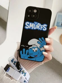 ROMWE X The Smurfs Y2K Revival Cartoon Graphic Phone Case With Lanyard - Black - View 3