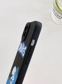 ROMWE X The Smurfs Y2K Revival Cartoon Graphic Phone Case With Lanyard - Black - View 4