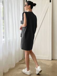 DAZY Solid Shoulder Pad Dress Sundress - Black - View 2