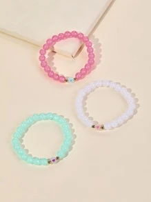 3pcs Glow In The Dark Heart Detail Beaded Bracelet Valentines