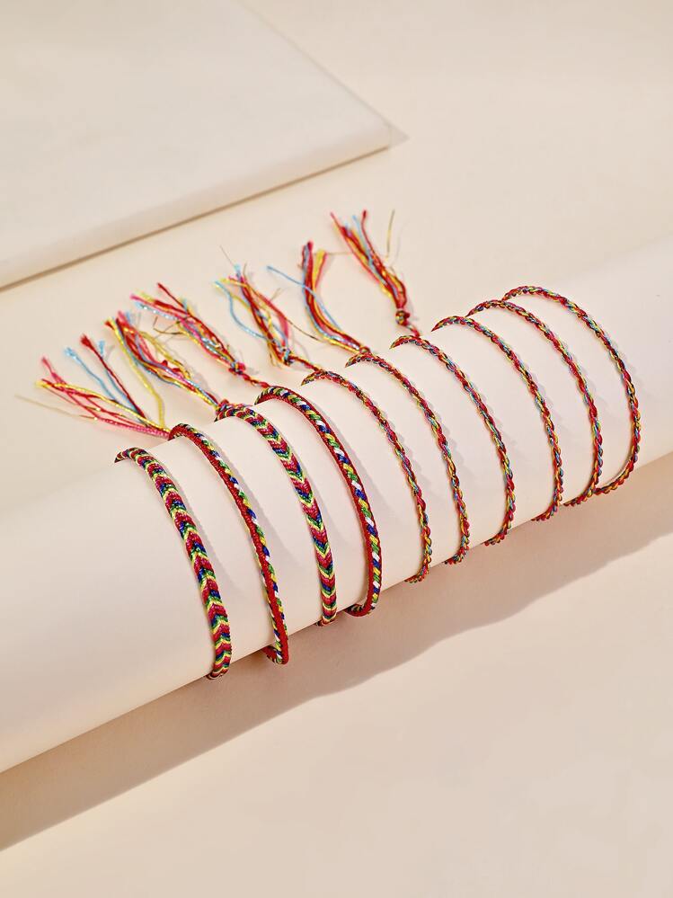 10入組隨機色編織手鏈 - 彩色 - 查看 1