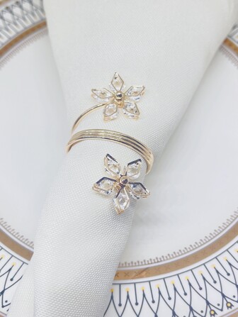 1pc Glass Diamond Design 5-Petal Plum Blossom Napkin Holder, Butterfly Diamond Shaped Napkin Ring, Suitable For Upscale Restaurants, Hotels, Wedding Banquet Table Napkin Fixation Decor