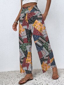 Quần nữ Dải chun Quần paper-bag Chắp vá Họa tiết hoa Boho - Nhiều màu - Xem 1