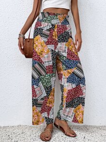 Quần nữ Dải chun Quần paper-bag Chắp vá Họa tiết hoa Boho - Nhiều màu - Xem 4