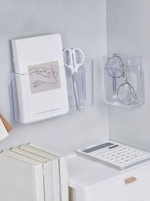 1pc Clear Self-Adhesive Storage Rack, Wall Mounted Storage Box For Home - Clear - View 1