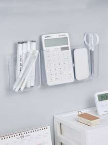 1pc Clear Self-Adhesive Storage Rack, Wall Mounted Storage Box For Home - Clear - View 2