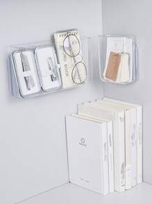 1pc Clear Self-Adhesive Storage Rack, Wall Mounted Storage Box For Home - Clear - View 3