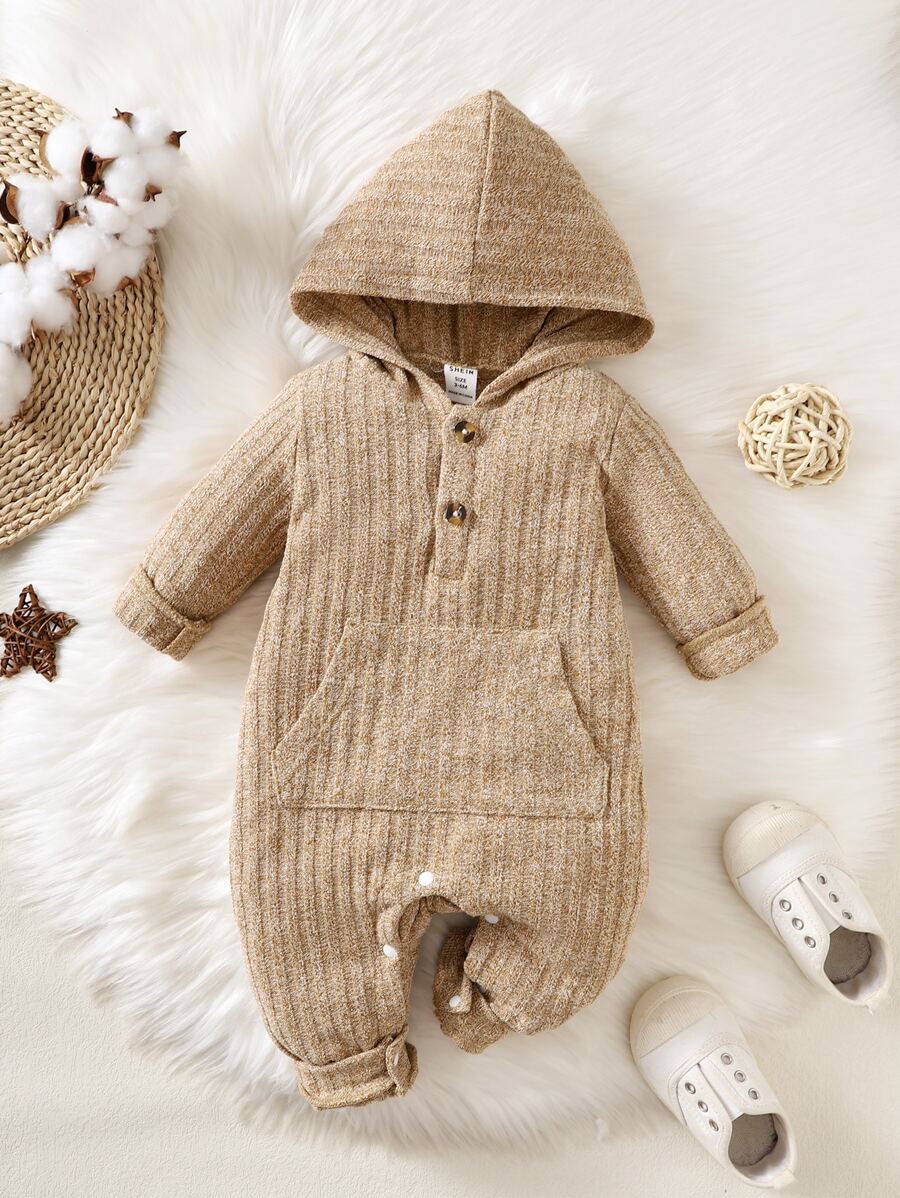 Đứa bé trai Túi kangaroo áo có mũ Áo liền quần - Lạc đà - Xem 1