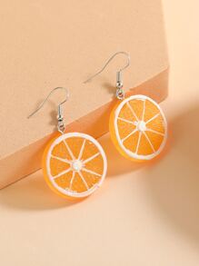 1 Pair Orange&Green Citrus Slice Resin Handmade Cute Fruit Earrings, Suitable For Daily Wear
