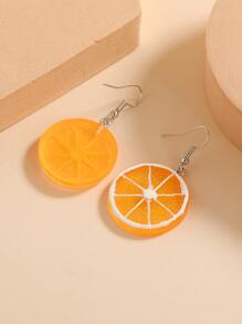 1 Pair Orange&Green Citrus Slice Resin Handmade Cute Fruit Earrings, Suitable For Daily Wear