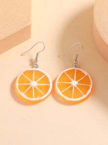 1 Pair Orange&Green Citrus Slice Resin Handmade Cute Fruit Earrings, Suitable For Daily Wear