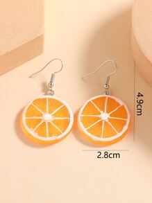 1 Pair Orange&Green Citrus Slice Resin Handmade Cute Fruit Earrings, Suitable For Daily Wear