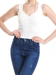 EURMUSE Top de punto pecho con fruncido - Blanco - Ver 1