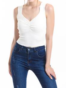 EURMUSE Top de punto pecho con fruncido - Blanco - Ver 4