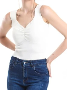 EURMUSE Top de punto pecho con fruncido - Blanco - Ver 7