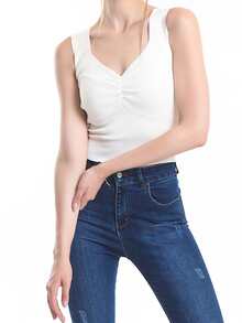 EURMUSE Top de punto pecho con fruncido - Blanco - Ver 9