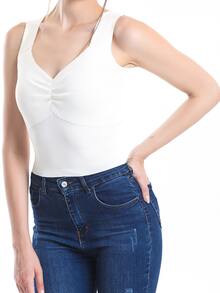 EURMUSE Top de punto pecho con fruncido - Blanco - Ver 11