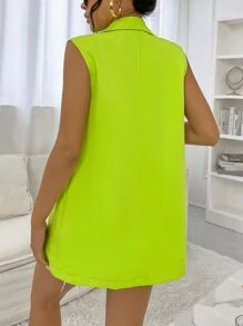 SHEIN Essnce Neon Green Single Breasted Vest Blazer - Lime Green - View 2