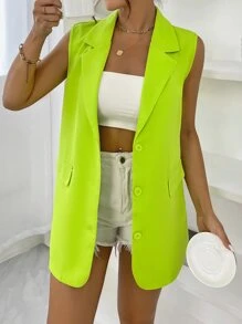 SHEIN Essnce Neon Green Single Breasted Vest Blazer - Lime Green - View 3