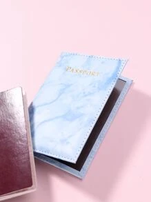 Letter Graphic Marble Graphic Passport Case - Blue - View 4