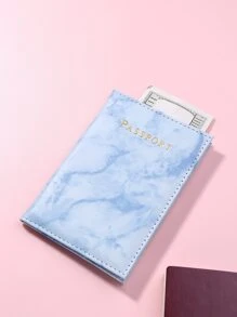 Letter Graphic Marble Graphic Passport Case - Blue - View 5