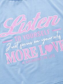 SHEIN EZwear 大碼標語圖案T恤和紮染側抽繩不對稱下擺半身裙 - 淺藍色 - 查看 4