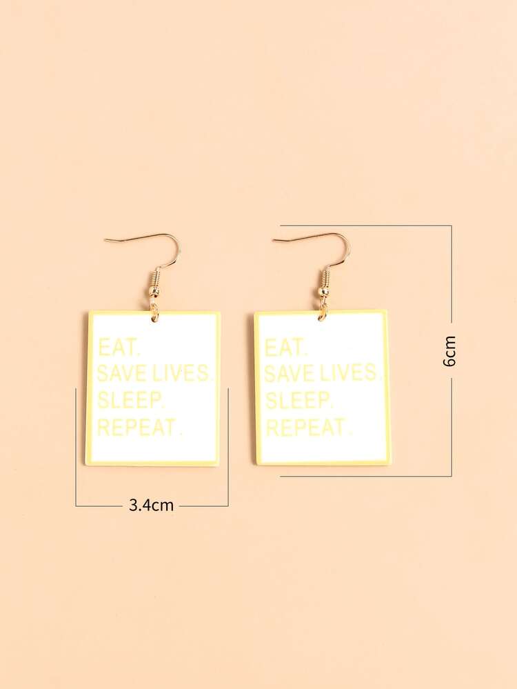 Slogan Graphic Square Drop Earrings