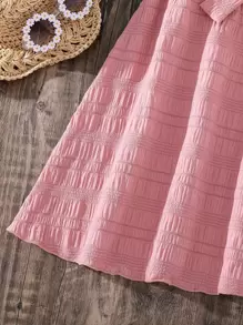 SHEIN Niñas Vestido de tirantes con lazo delantero con cinturón - Rosa vieja - Ver 4