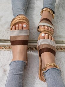 Braided Detail Striped Pattern Slides - Multicolor - View 2