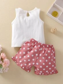 Shorts con lazo delantero de lunares con tank top ribete fruncido - Multicolor - Ver 2