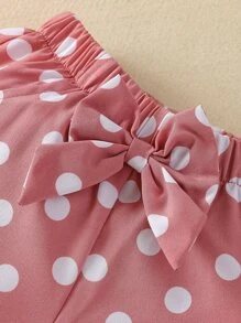 Shorts con lazo delantero de lunares con tank top ribete fruncido - Multicolor - Ver 4