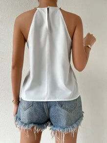 SHEIN Privé Solid Chain Detail Halter Top - White - View 2