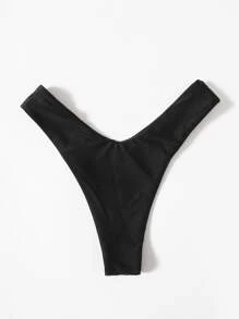 SHEIN Swim Summer Beach Rib High Cut Bikini Panty - Black - View 2
