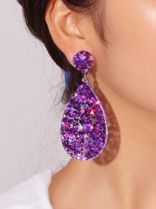 Star Detail Water Drop Earrings - Purple - View 1