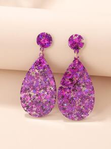 Star Detail Water Drop Earrings - Purple - View 2