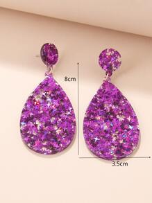 Star Detail Water Drop Earrings - Purple - View 3