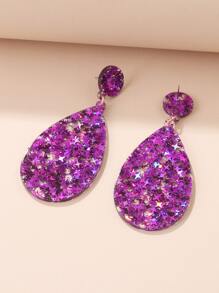 Star Detail Water Drop Earrings - Purple - View 4
